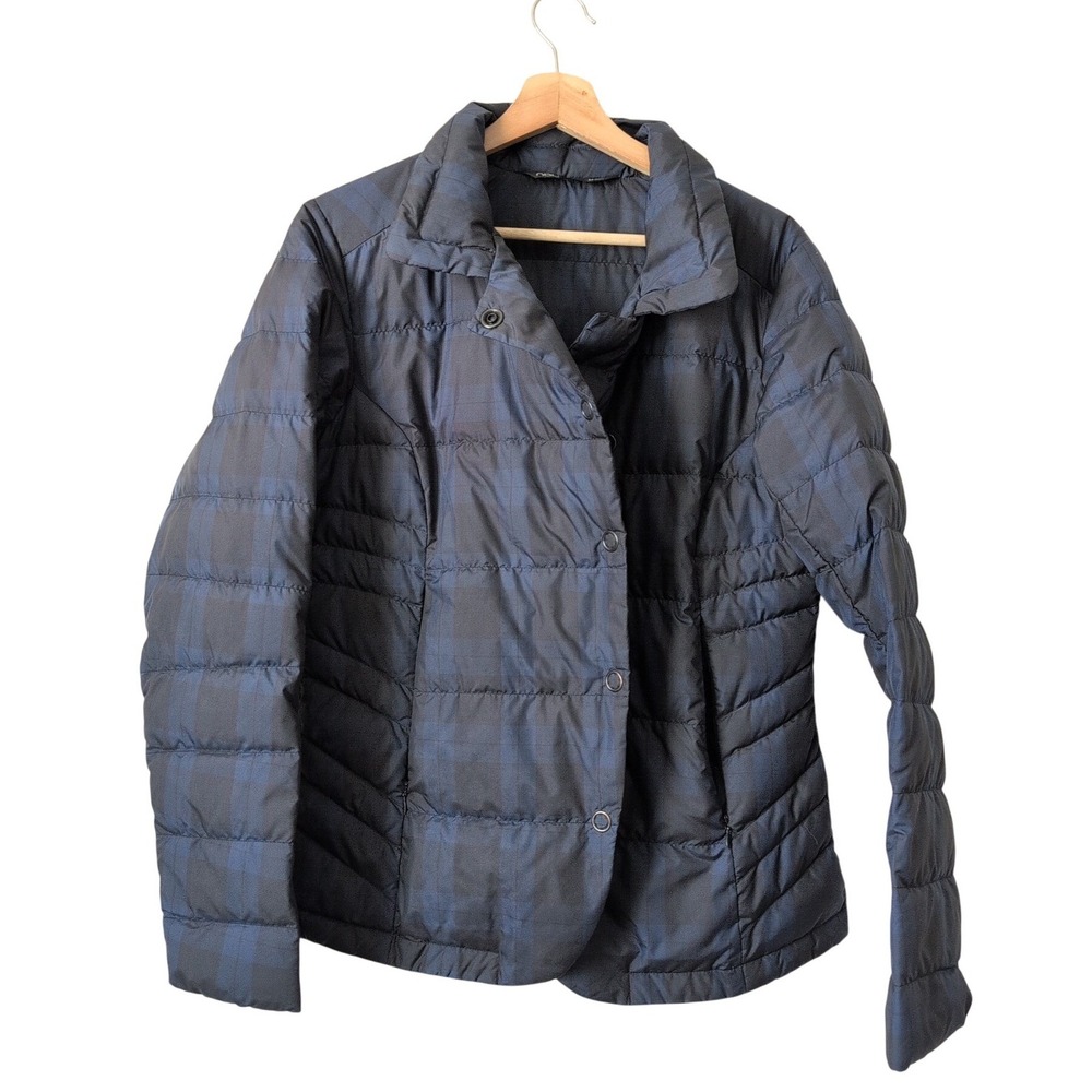 Nau Womens Navy Blue Plaid Goose Down Puffer Jacket Size Medium Gorpcore Outdoor